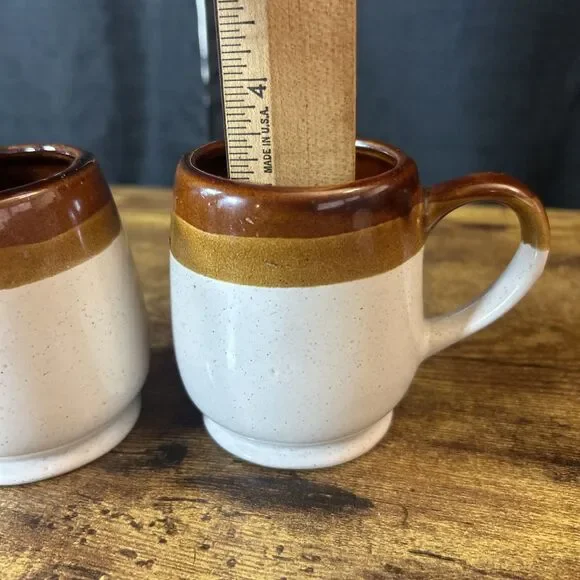 Vintage Ceramic Stoneware Coffee Mugs Made In Taiwan Lot of 2 Brown and White - Picture 11 of 11
